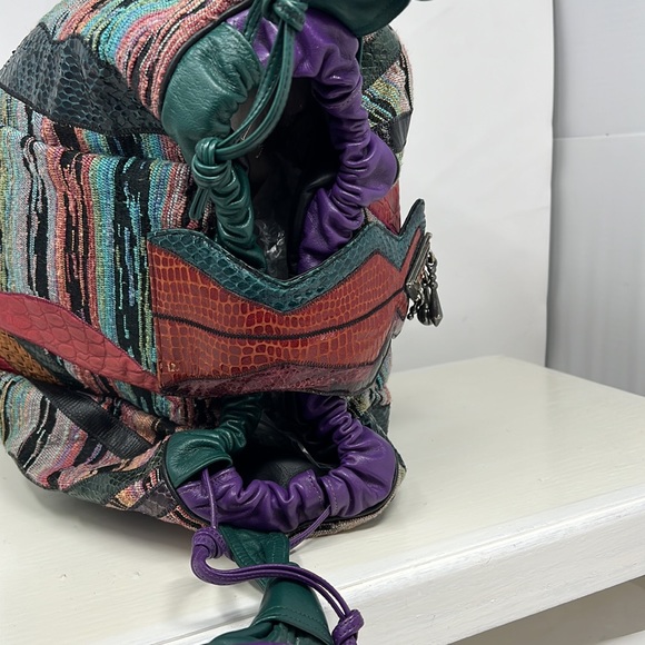 Sharif Large Python Croc Ikat Leather Drawstring Snap Flap Bucket Shoulder Bag - Picture 12 of 16